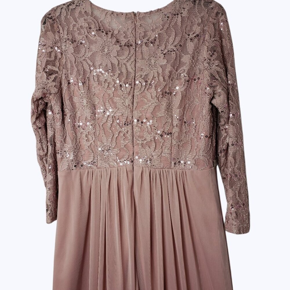 Celavie Long Bodice Lace & Chiffon Gown With SequinWith Rhinestone Mauve Large - Picture 9 of 16